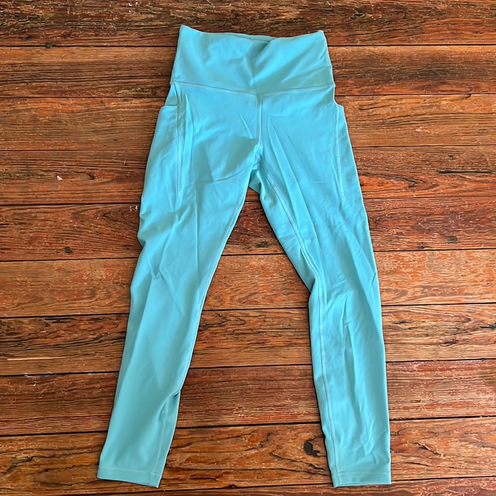 lululemon athletica Lululemon Wunder Train High Rise 28” Leggings Teal, Size 6.